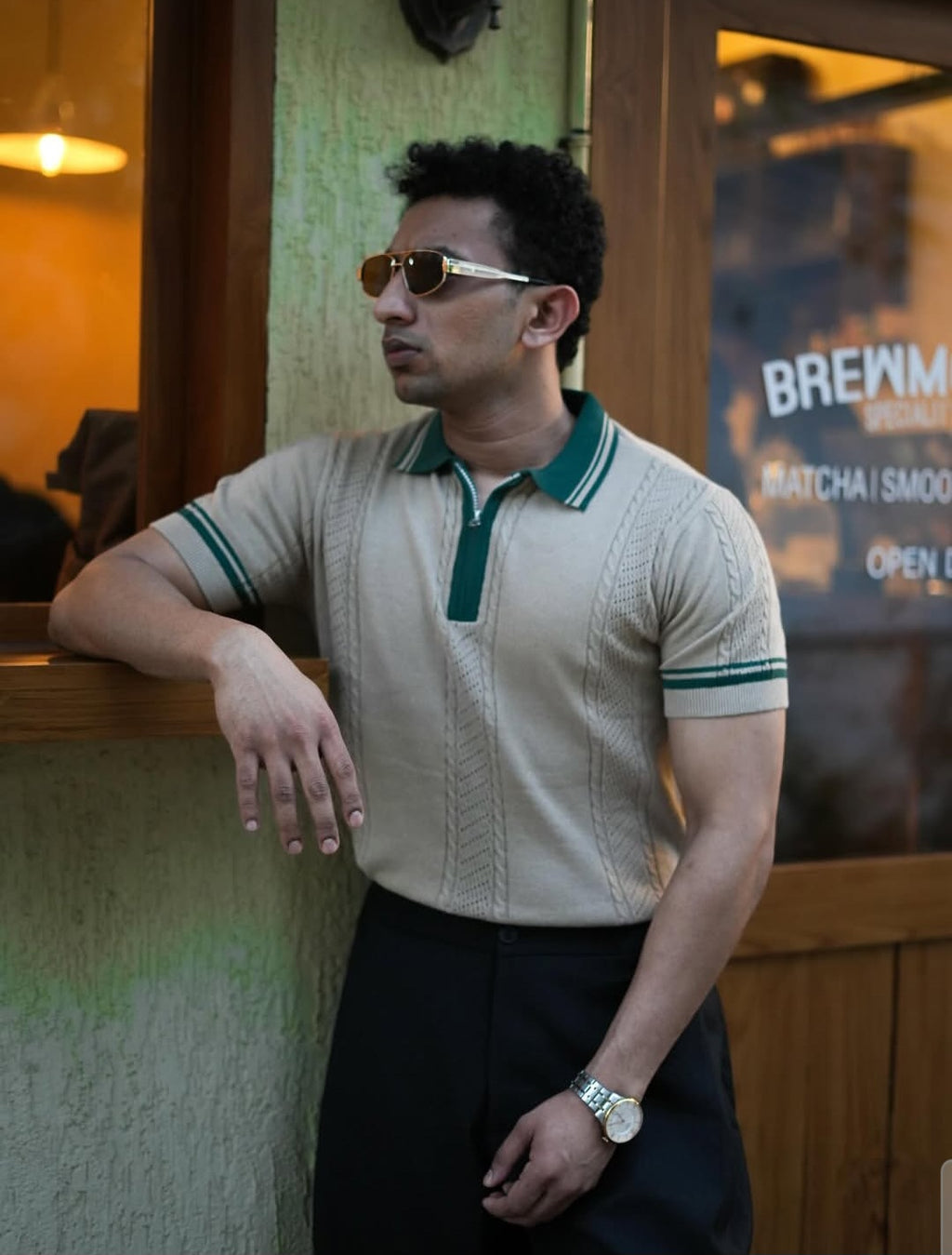 Champagne Crest Knitted Polo – Beige