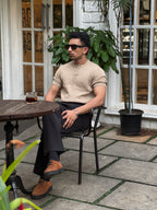 Premium Ribbed Cotton Henley T-Shirt – Sand Sovereign