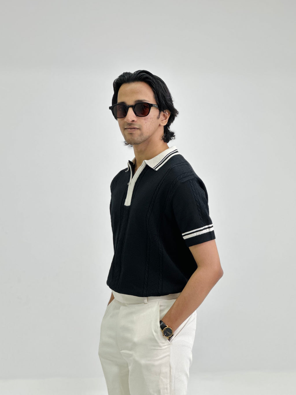 Midnight Crown Knitted Polo – Black