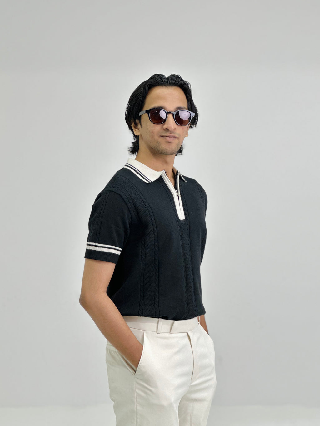 Midnight Crown Knitted Polo – Black