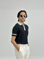 Midnight Crown Knitted Polo – Black