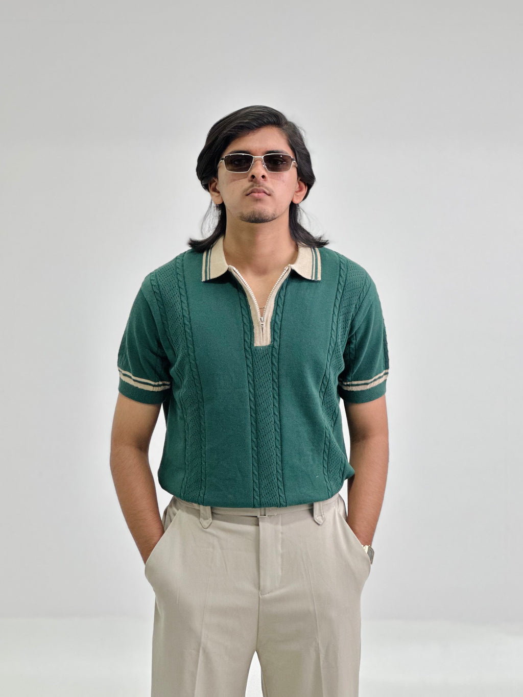 Emerald Crown Knitted Polo – Green