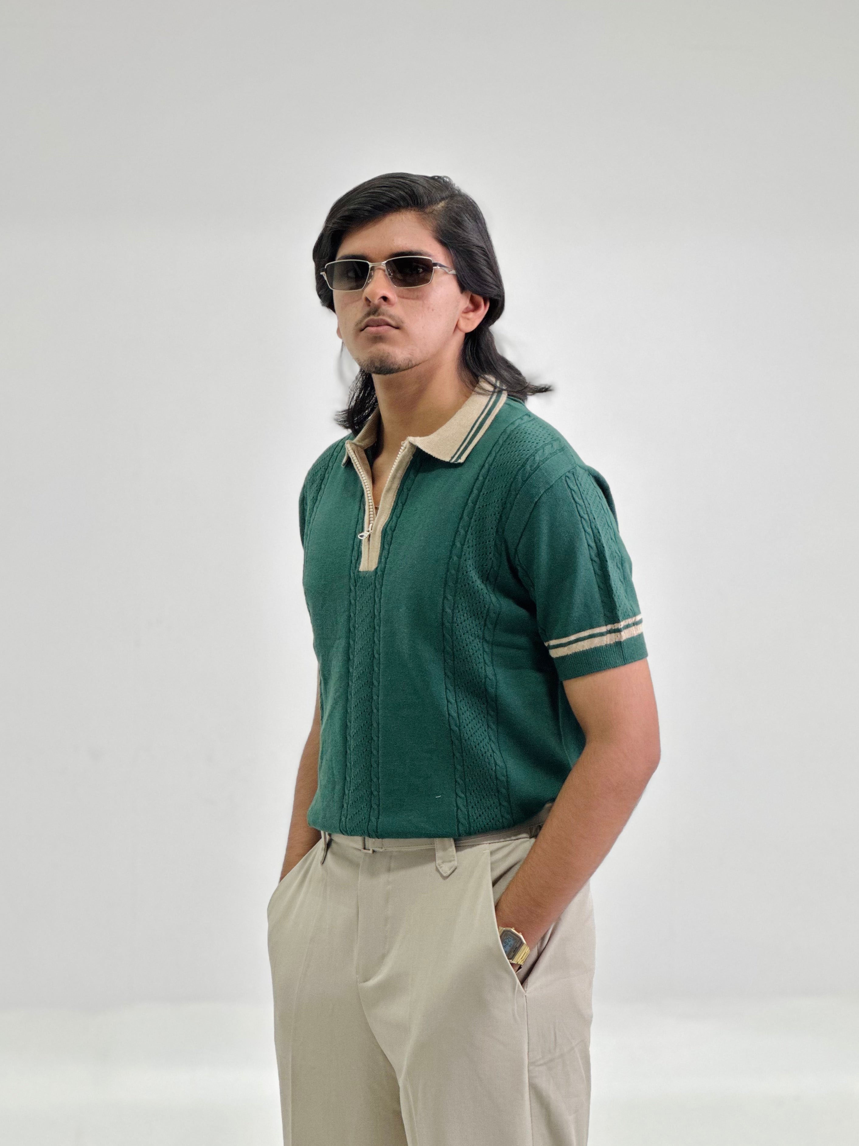 Emerald Crown Knitted Polo – Green