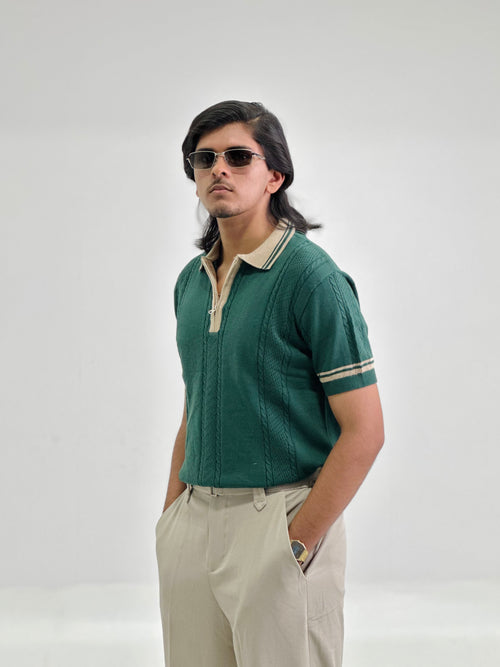 Emerald Crown Knitted Polo – Green