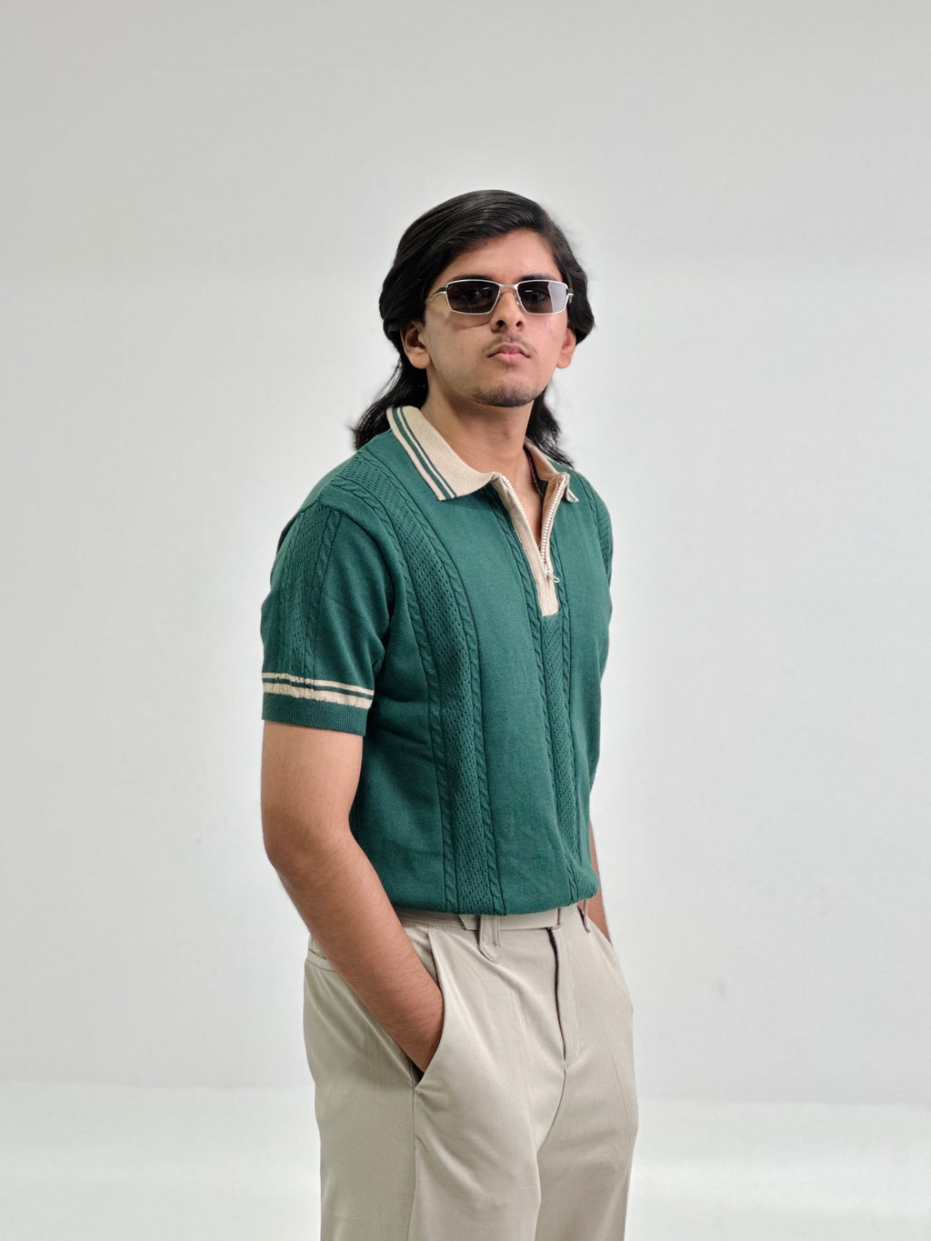 Emerald Crown Knitted Polo – Green