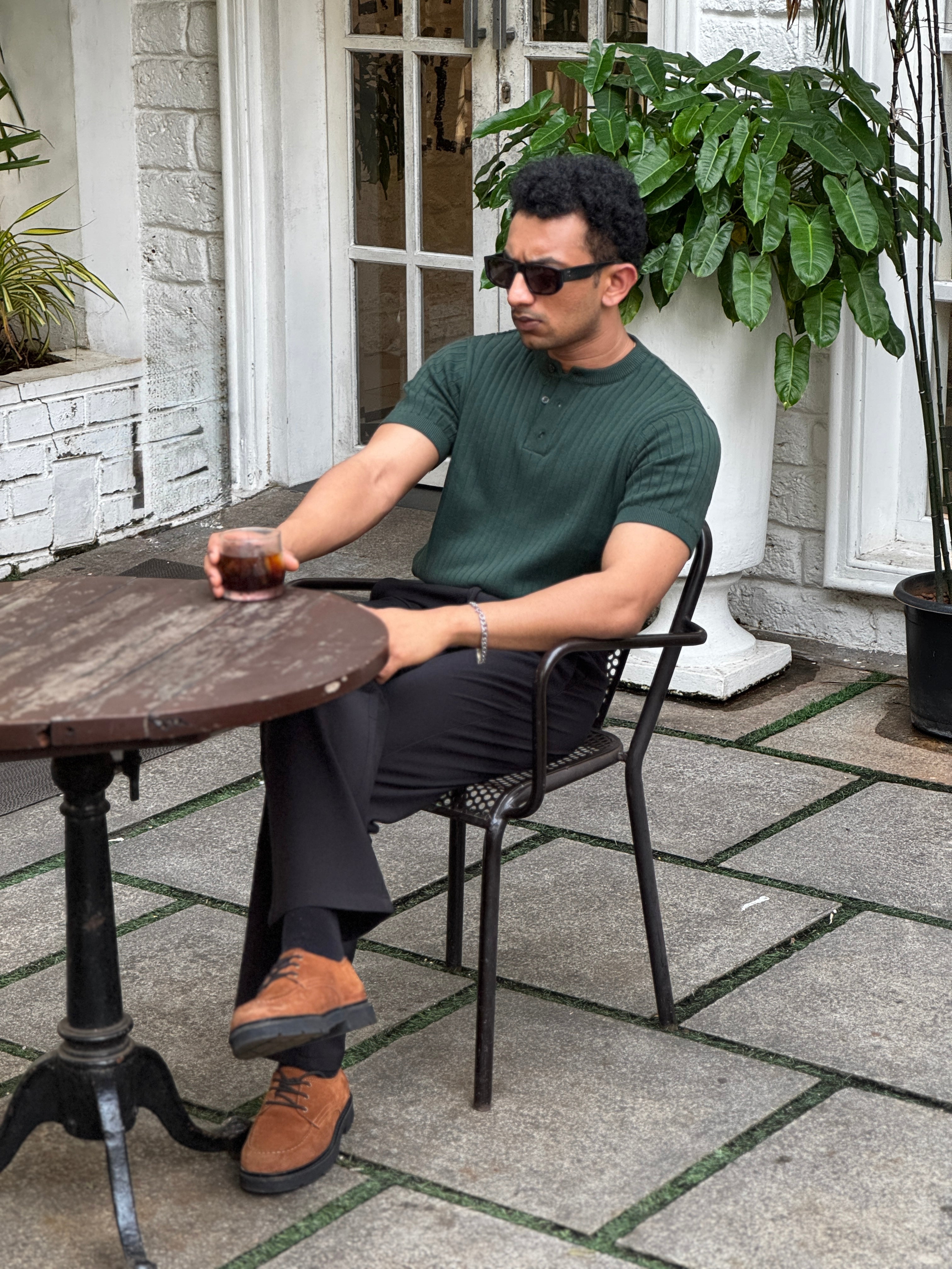 Premium Ribbed Cotton Henley T-Shirt – Emerald Sovereign