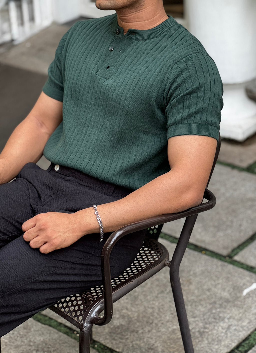 Premium Ribbed Cotton Henley T-Shirt – Emerald Sovereign